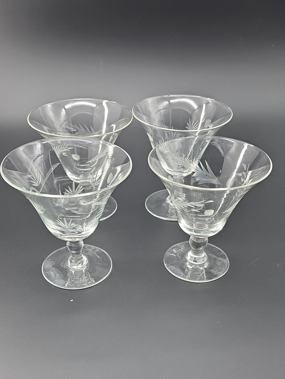 Vintage Etched Crystal Cocktail Cocktail/Sherbet Glasses Set of 4